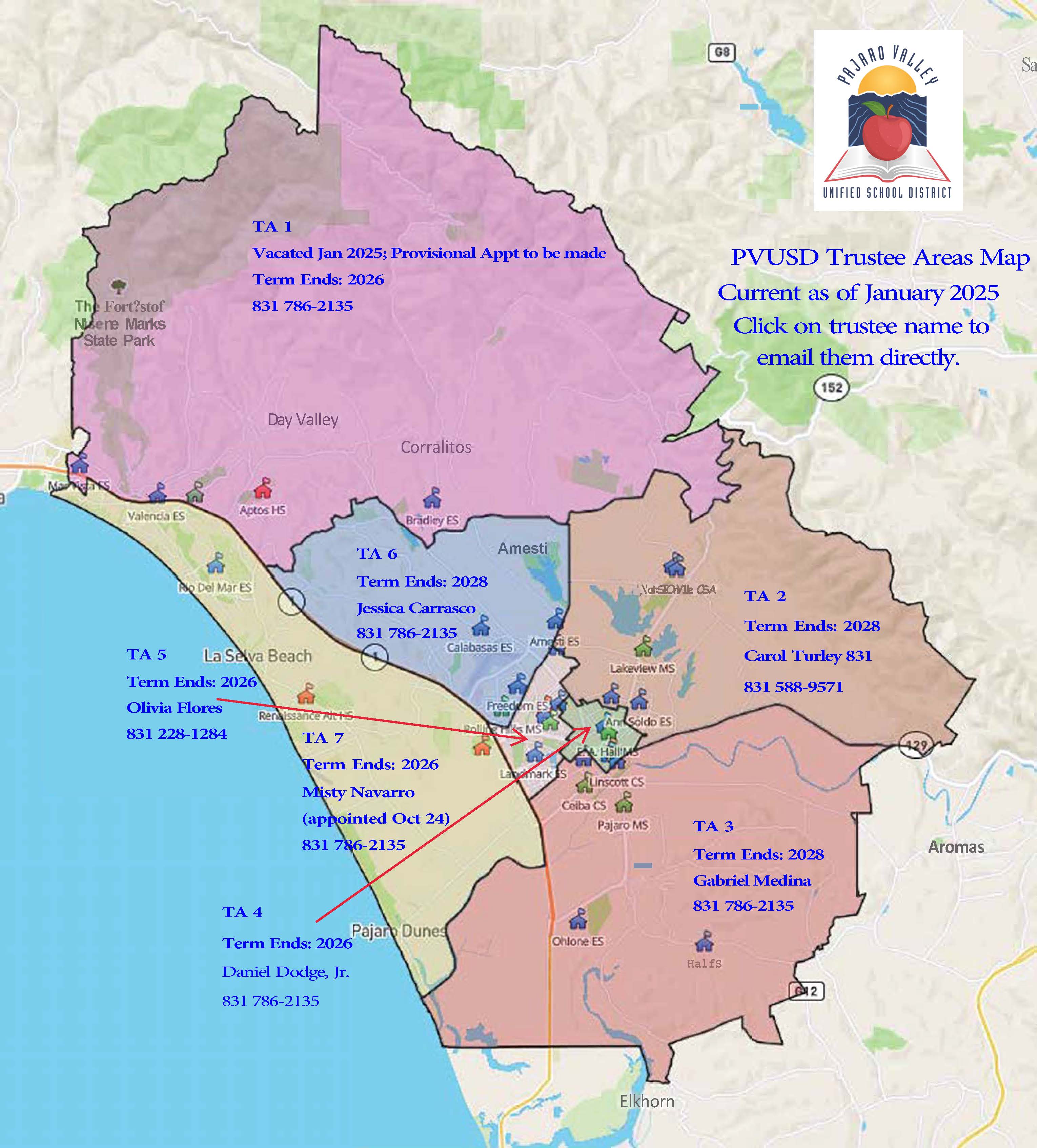 Email alicia_jimenez@pvusd for Board Trustee map information