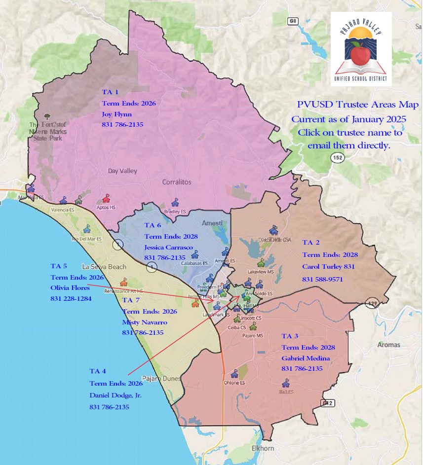 Email alicia_jimenez@pvusd for Board Trustee map information