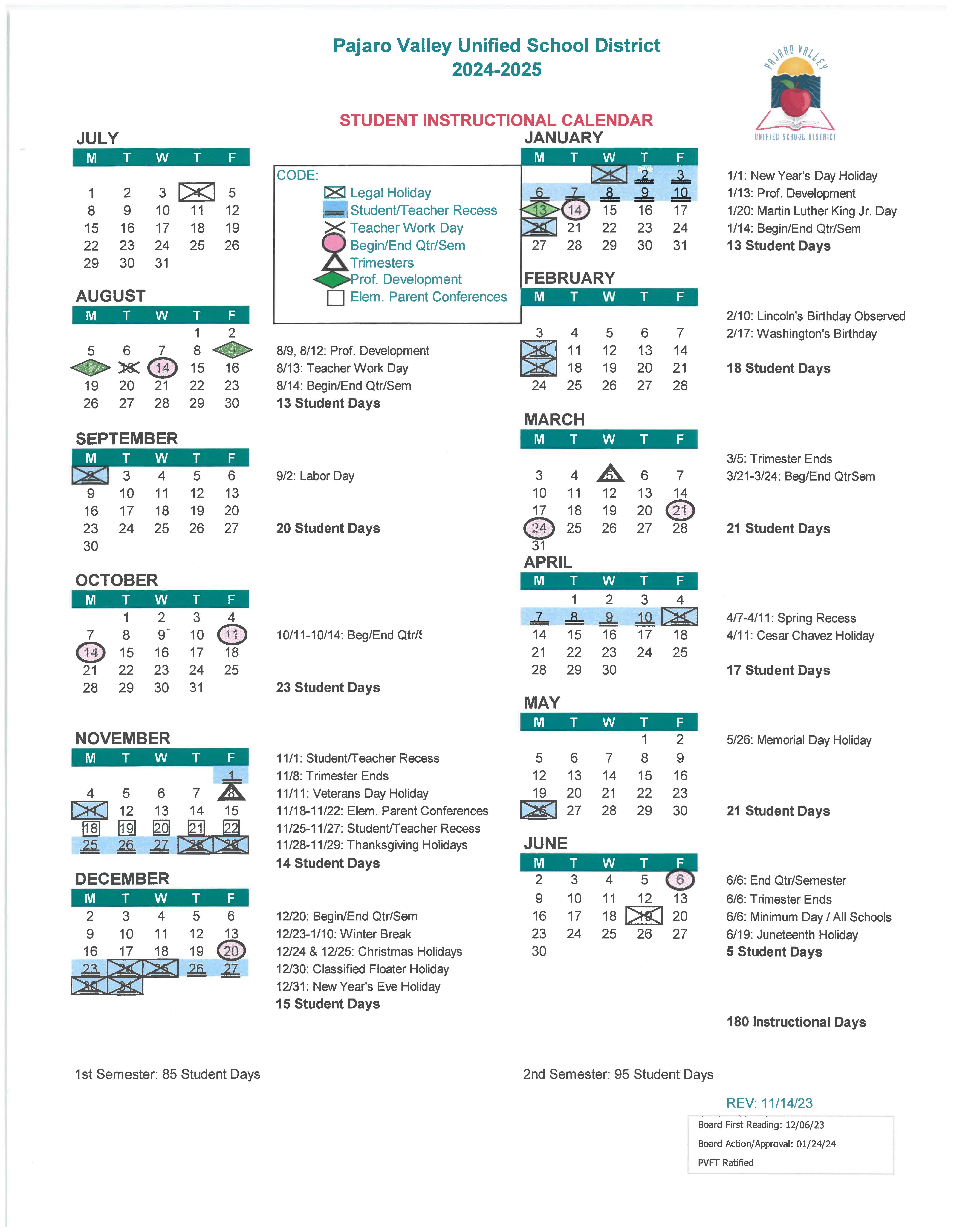 2004-2005 Student Instructional Calendar. Read calendar in plain text below.