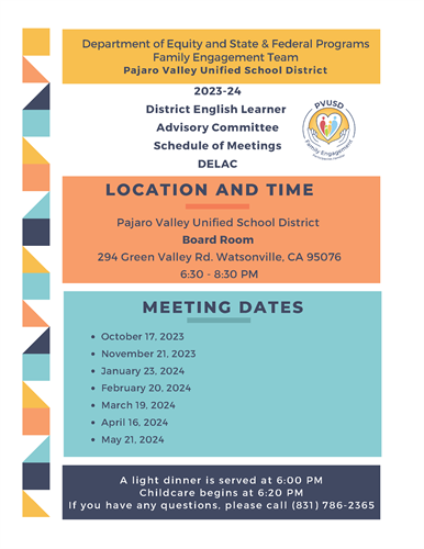 DELAC calendar of meeting with details